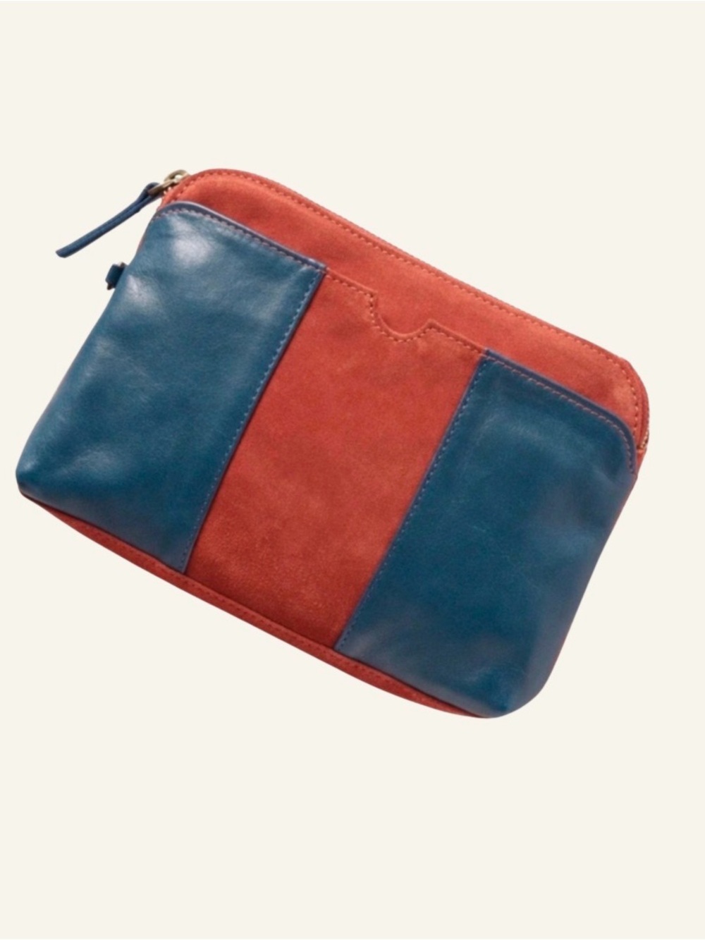 Anthropologie Pulicatia Red and Teal Leather Suede Wristlet Pouch Size 6”x8.5”